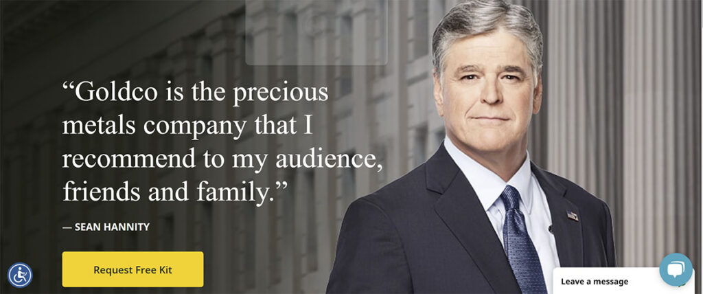Sean Hannity on homepage of Goldco website